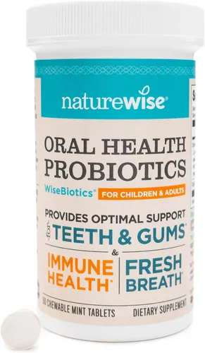 Vista 14 de NatureWise Probióticos orales para el mal aliento bucal, menta masticable sin azúcar, Lactobacillus reuteri masticable, probióticos orales