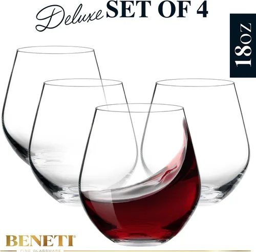 Vista 2 de Copas de vino sin tallo (paquete de 4 – 18 onzas), copas de beber altamente duraderas, vasos redondos para vino, vasos de vino tinto y blanco, copas