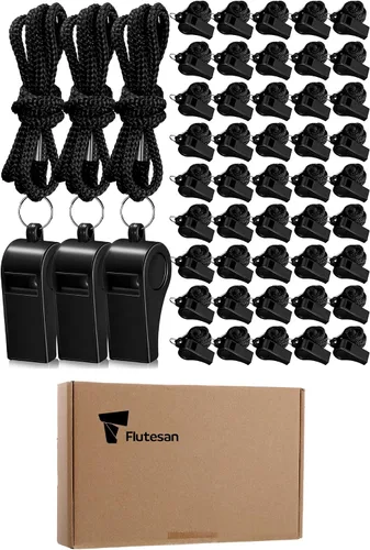 Vista 8 de Flutesan 48 silbatos a granel con cordón deportivo fuerte sonido nítido silbatos para entrenador árbitros entrenamiento emergencia