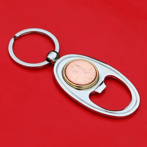 Vista 3 de US 1955 Lincoln Small Cent BU Uncirculated Coin Gold Silver Two Tone Key Chain Ring Bottle Opener NEW - Lucky Penny