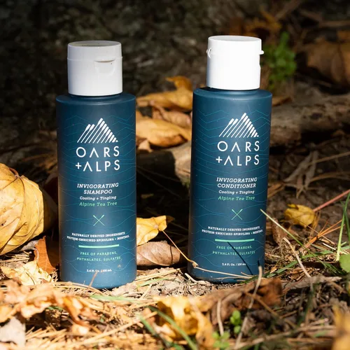Vista 5 de Oars + Alps Kit de viaje para el cabello y el cuerpo para hombres, incluye champú sin sulfato, acondicionador, gel de baño, desodorante y bolsa