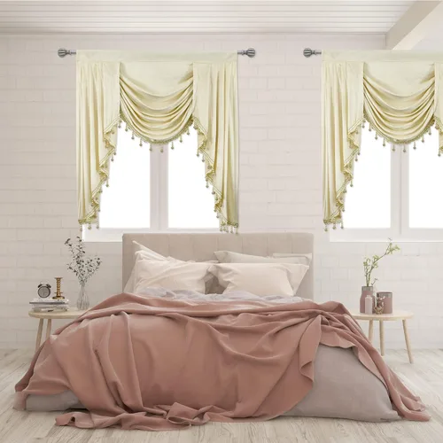 Vista 2 de Toppers Beige de Cortinas de Ventana para Sala de Estar - Cenefa de Cascada de Terciopelo para Dormitorio (1 Panel, 39 Pulgadas de Ancho, Marfil)