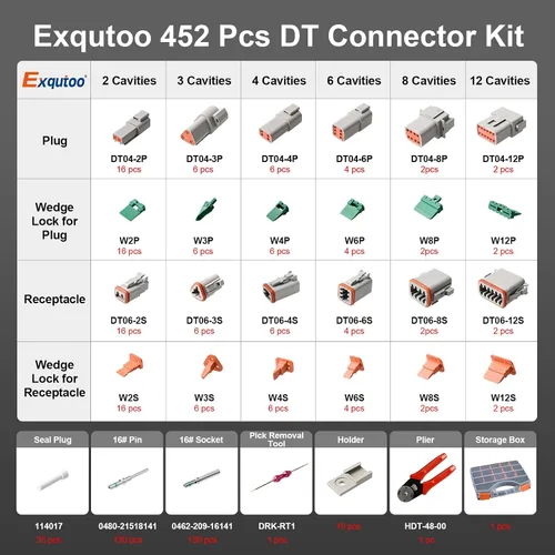 Vista 2 de Kit de conectores DT Deutsch gris de 452 piezas, 2 3 4 6 8 12 pines, impermeable, herramienta de extracción de conector DT, herramientas