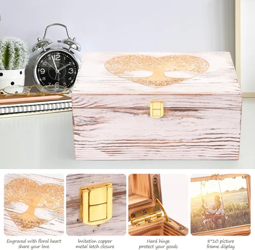 Vista 6 de Tree of Life - Cajas de recuerdo de madera más grandes con tapas con bisagras y un marco de fotos dentro de la tapa, caja de almacenamiento