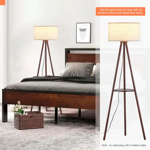 Vista 6 de Lámpara de pie con trípode de madera Baobab Tree Park BTP para sala de estar, bombilla LED de 3 temperaturas de color incluida, lámpara de pie
