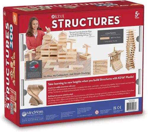 Vista 2 de KEVA Structures - Juego de 200 tablones de construcción de madera, juguete de construcción que incluye 200 bloques de madera y libro de ideas, a
