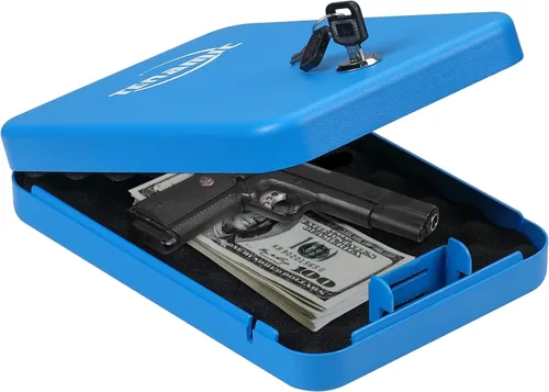 Vista 8 de TENAMIC Caja fuerte para pistola, caja de seguridad portátil para pistola de viaje, caja de bloqueo de pistola de acero sólido para el hogar, cajas