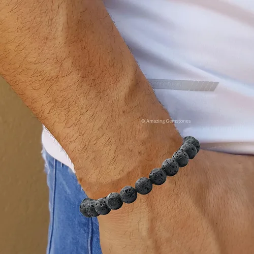 Vista 5 de Lava Stone Bracelet for Women Men's Gifts - Protection Healing Crystal Bracelet - 8mm Gemstone Beaded Adjustable Bracelet Pulseras Para Hombres