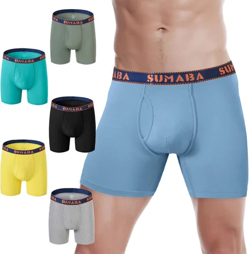 Vista 10 de SUMABA Calzoncillos tipo bóxer de pierna larga para hombre, con bolsa que no se suben para hombre 1 paquete: verde militar02