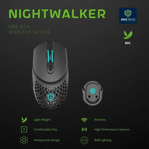 Vista 2 de Ratón de computadora con tres modos (Bluetooth/2.4G/cableado), mouse ligero con base de carga magnética, carcasa de panal, iluminación RGB