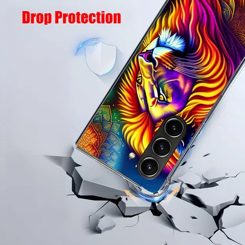 Vista 3 de Funda para Galaxy Z Fold 5, protección contra caídas de mandala de león colorido, a prueba de golpes, de cuerpo completo, resistente a los arañazos