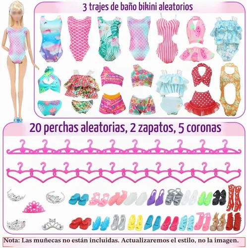 Vista 6 de Juego de 65 piezas de ropa y accesorios para muñecas Ropa de muñeca