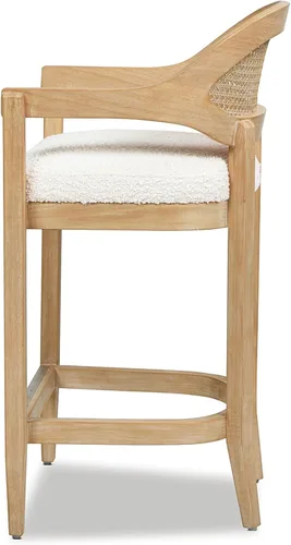 Vista 2 de Jennifer Taylor Home Americana Mid-Century - Taburete moderno de 26 pulgadas con respaldo de caña Boucle blanco marfil