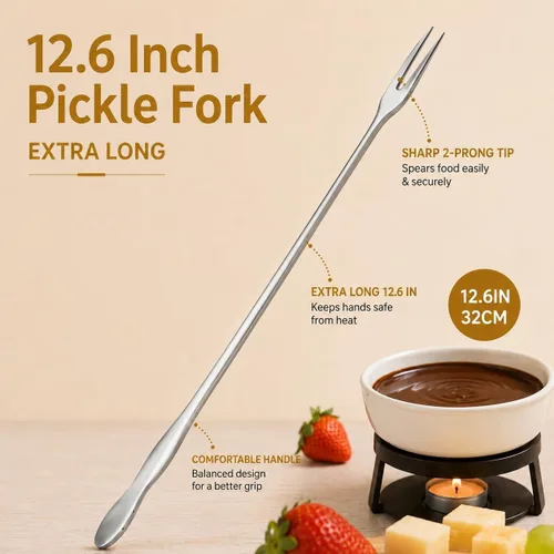 Vista 3 de Extra Long Pickle Fork 12.6 inches, 3 Pcs Long Handle Olive Fork, Stainless Steel Cocktail Forks, Prong Pickle Picker, Pickle Grabber, Long Dessert
