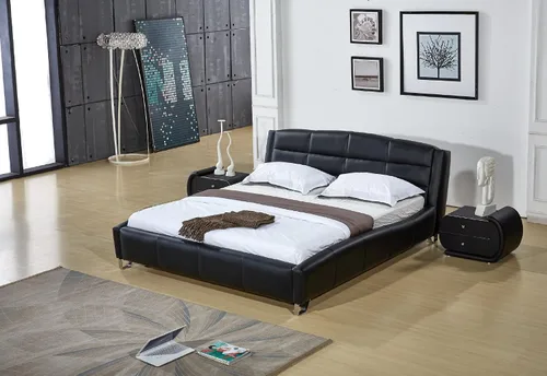 Vista 3 de Container Furniture Direct Thompson Collection - Mesita de noche contemporánea tapizada de piel sintética con tiradores de cajón cromados, estándar