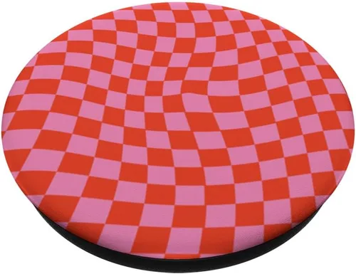 Vista 2 de PopSockets - Tablero de ajedrez clásico a cuadros ondulado, color rosa y rojo