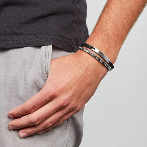 Vista 3 de Fossil - Pulsera de identificación de acero inoxidable chapado para hombre, de regalo personalizada, grabable