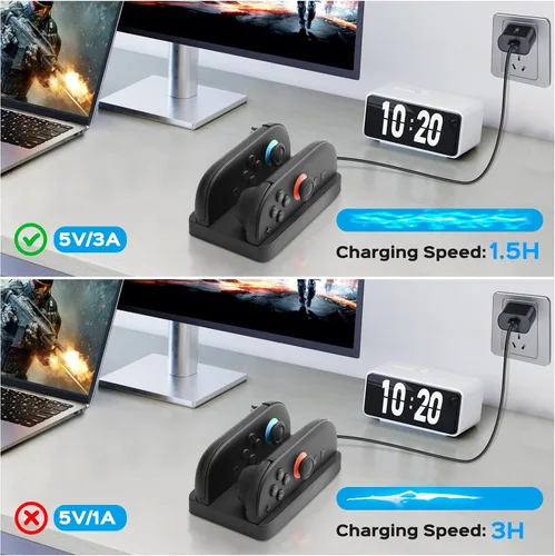 Vista 7 de Base de carga para Nintendo Switch 2, Switch 2 Joycons Dock para 2 Joycons, estación de soporte de cargador Joycons con indicación LED y cable
