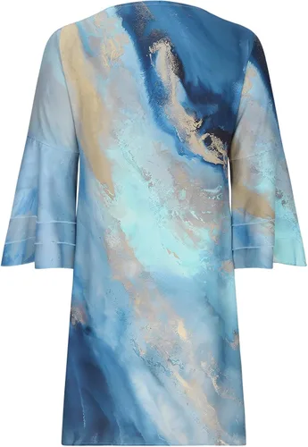 Vista 5 de Vestido de verano para mujer 2023, dulce y lindo cuello en V, manga acampanada, mini vestido suelto de manga 34, vestido floral con vuelo