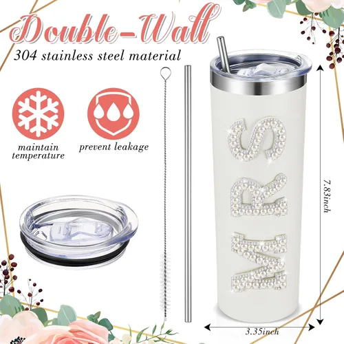 Vista 2 de Zhehao Vasos para novia, de 20 onzas, regalo para novia, vasos de acero inoxidable con tapa, pajita, regalo para novia, botella de agua