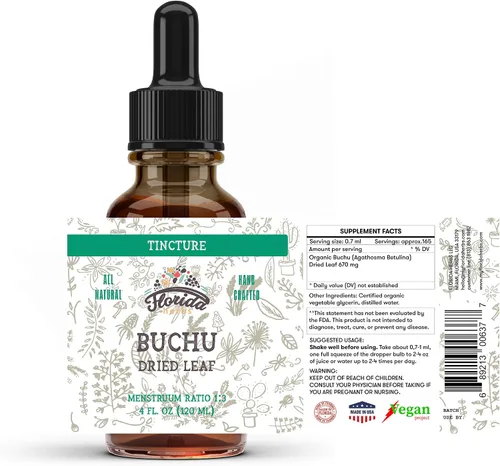 Vista 2 de Tintura de Buchu, extracto orgánico de buchu (Agathosma Betulina) Suplemento de hierbas de hojas secas, sin OMG en glicerina vegetal orgánica