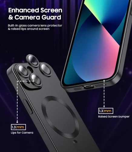 Vista 4 de LEKEVO Funda magnética para iPhone 13 [compatible con MagSafe] [protector de lente de cámara integrado] Funda delgada de silicona suave a prueba