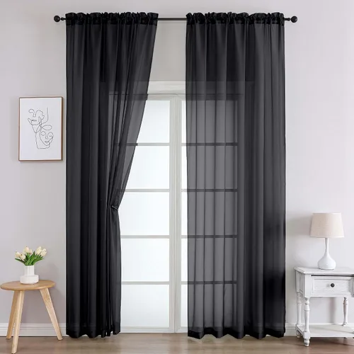 Vista 32 de 2 paneles de cortinas traslúcidas blancas para dormitorio, sala de estar, 96 pulgadas de largo, modernas, suaves, ligeras, con bolsillo para barra