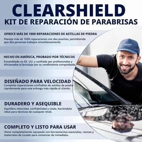 Vista 5 de Clearshield - Kit de reparación de parabrisas - Kit de reparación de virutas de roca para ventanas - Kit de reparación de parabrisas agrietados