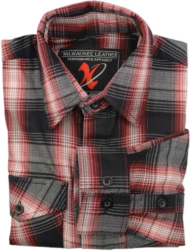 Vista 7 de Milwaukee Leather MNG11659 Men's Black and White with Red Long Sleeve Cotton Flannel Shirt