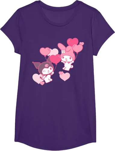 Vista 17 de Camiseta de My Melody y Kuromi con corazones del Día de San Valentín Negro