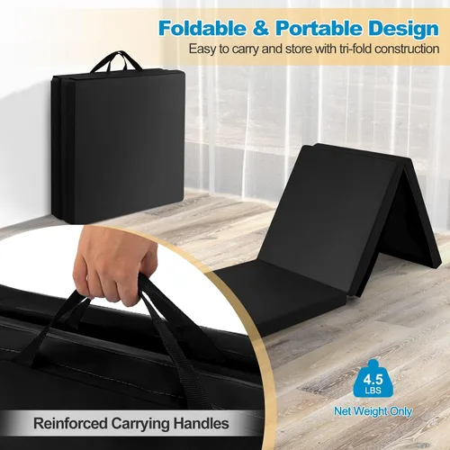 Vista 6 de Goplus Esterilla de Gimnasia Plegable, 6' x 2' x 2'' de Grosor Tri-Fold Esterilla de Ejercicio y Volteretas con Asas de Transporte, Cierre de Gancho