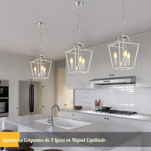 Vista 7 de foucasal Lámpara Colgante de Linterna Níquel Cepillado Accesorios de Lámpara Colgante de 3 Luces Accesorio de Luz de Linterna, 9.4" Iluminación