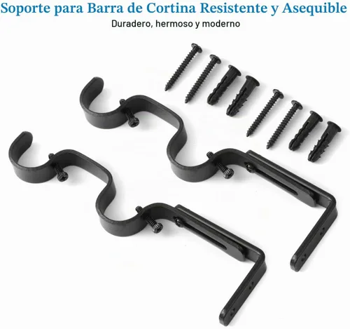 Vista 7 de Soportes de barra de cortina resistentes, soportes ajustables para doble barra, 1 pulgada (2 piezas, negro)