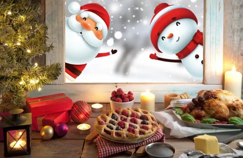 Vista 2 de 130 piezas de calcomanías decorativas de Navidad para ventanas, calcomanías de copo de nieve de Navidad con Papá Noel y renos