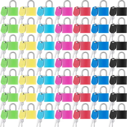 Vista 8 de Yulejo 35 cerraduras pequeñas con llaves para equipaje, mini candados para maleta, candados de viaje de metal multicolor para escuela, gimnasio