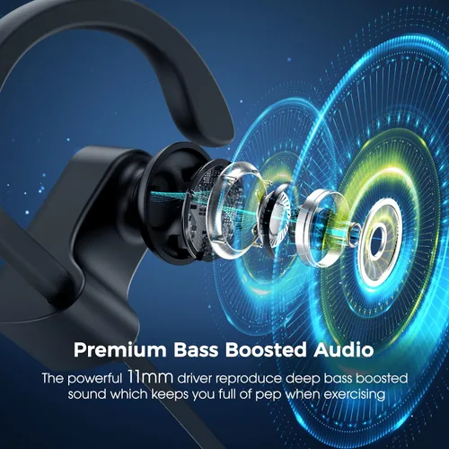 Vista 8 de Auriculares Bluetooth Lakukom, Auriculares Inalámbricos para Correr con Bajo Profundo con 16 Horas de Tiempo de Reproducción, Auriculares Bluetooth