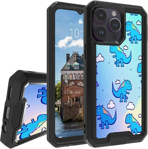 Vista 14 de Rossy Funda para iPhone 14 Pro Max con patrón de cinta de casete de audio para mujeres y hombres, 2 en 1, híbrida de doble capa, resistente, a