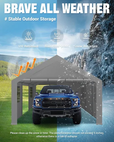 Vista 2 de ACEPIC - Cochera resistente mejorada de 13 x 20 pulgadas, garaje portátil para conducir Features Roll-up Windows & Doors, Portable Garage with UV