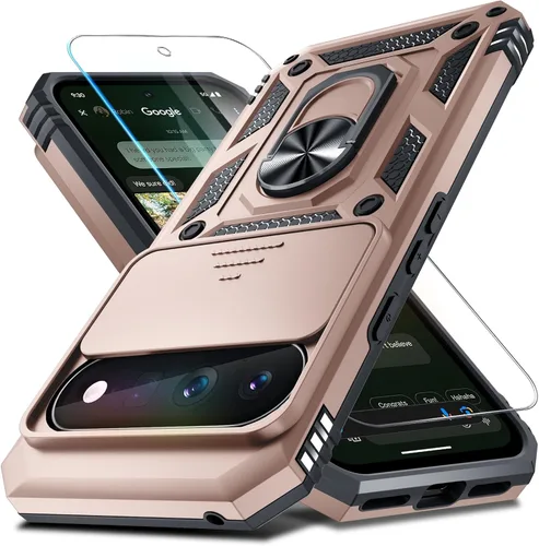 Vista 21 de Funda Janmitta Compatible con Google Pixel 9/9 Pro con cubierta deslizante para lente de cámara incorporada + protector de pantalla + soporte