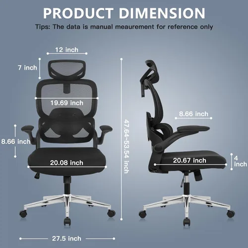 Vista 2 de Silla de oficina ajustable, silla de computadora ergonómica con soporte lumbar y reposacabezas, silla ejecutiva de respaldo alto con función