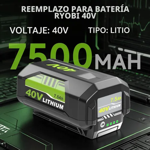 Vista 2 de Paquete de 1 repuesto actualizado a 7.5Ah para batería Ryobi de 40 V