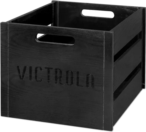 Vista 2 de Victrola Caja de discos de madera – Soporte de vinilo de mesa para álbum, montaje sin herramientas, capacidad para más de 50 discos, construcción