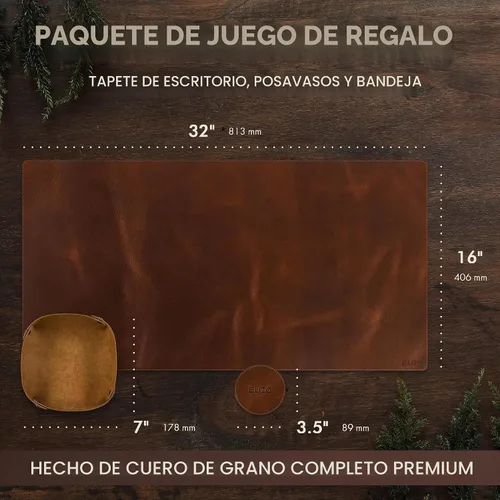 Vista 2 de Elizo Juego de Alfombrillas de Escritorio de Cuero Real (32x16) Gran Cubierta de Escritorio, Protector de Escritorio, Alfombrilla para Computadora