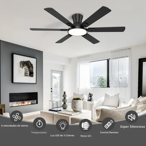 Vista 7 de Ventiladores de techo negros de 52 pulgadas con luces, ventilador de techo