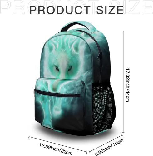 Vista 2 de Nerxy Mochilas ligeras y frescas de lobo cian para niñas, bolsas escolares para niños, 11.6 x 8 x 16 pulgadas