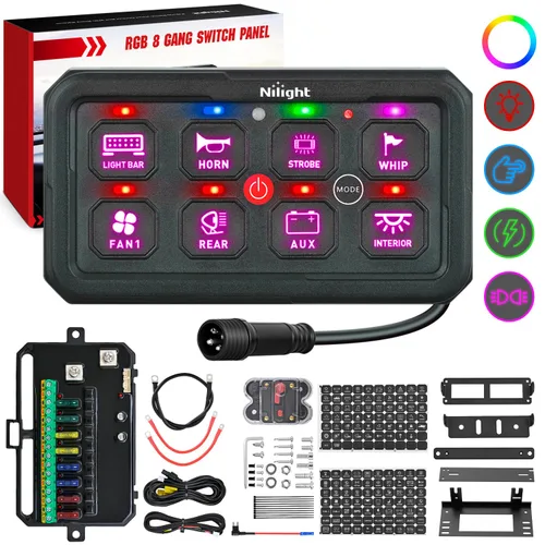 Vista 16 de Nilight Sistema de relé de control de circuito azul 12V 24V del panel