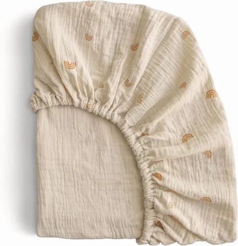 Vista 24 de mushie Sábana bajera ajustable de muselina extra suave para cuna, 192 hilos, 28 x 52 pulgadas (azul bebé)