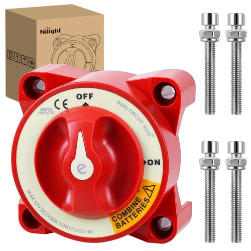Vista 10 de Nilight Battery Disconnect Switch with Waterproof Key and Cover 12V 24V On Off Battery Master Isolator Cut Off Power Kill Switch for Car Marine Boat