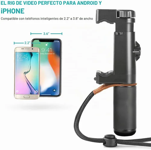 Vista 5 de Movo PR-1 - Soporte de agarre para teléfono inteligente con correa de muñeca, montaje de trípode y soporte de zapata fría para luces y micrófonos