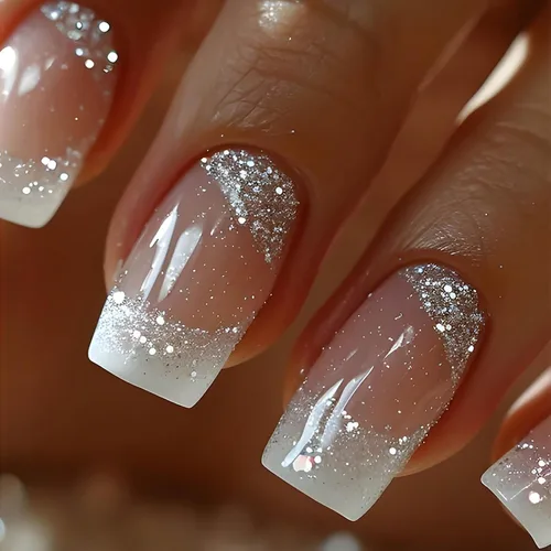 Vista 14 de 24 uñas postizas cortas a presión, color rosa RTKHFZE con diseño de mariposa blanca y diamantes de imitación, uñas postizas cuadradas de cobertura